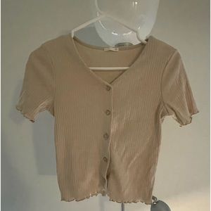 beige lettuce trim short sleeve cardigan